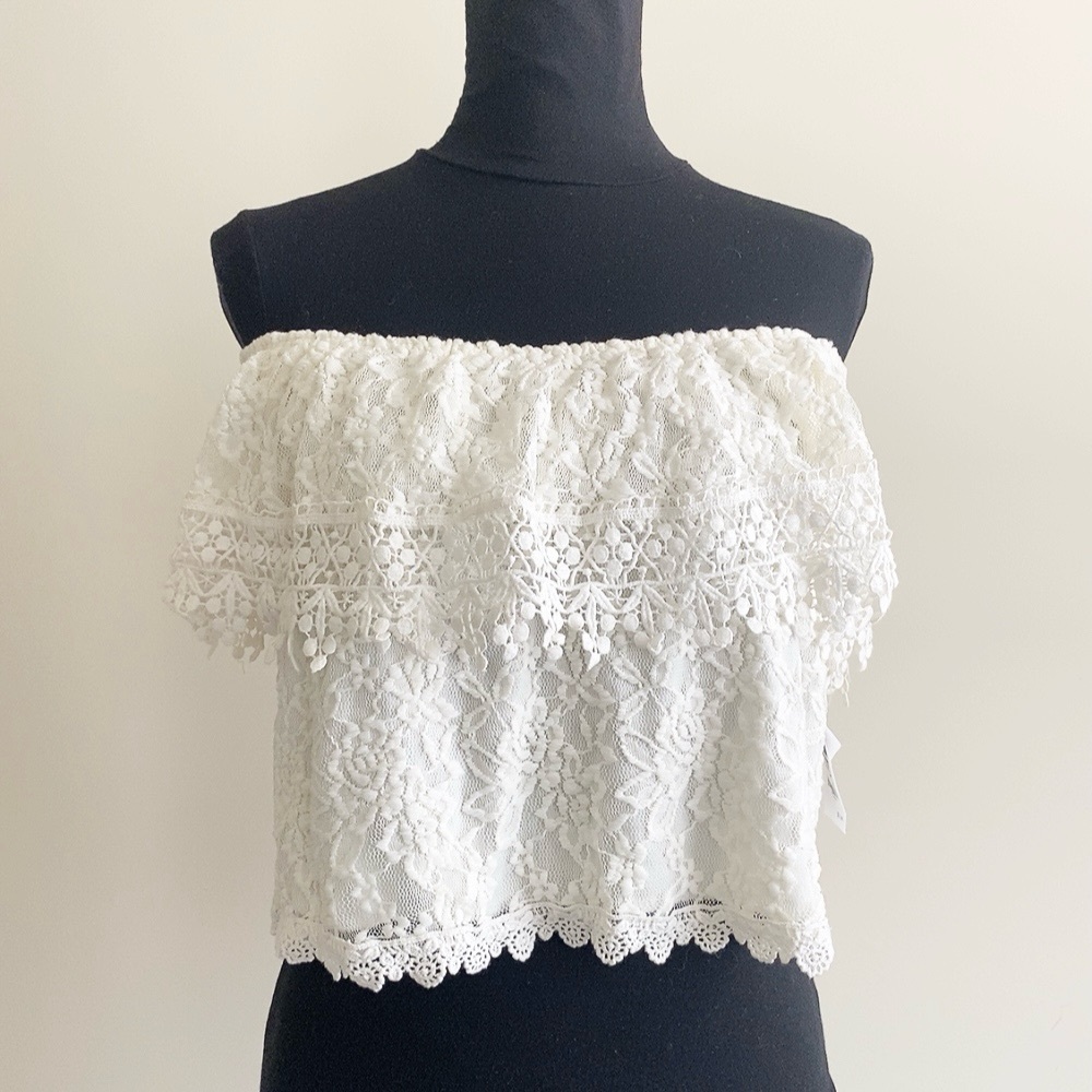 Lace Off-Shoulder Top, Vintage Charlotte Russe Lace Blouse – Cream, Size L, NWT - Picture 2 of 6